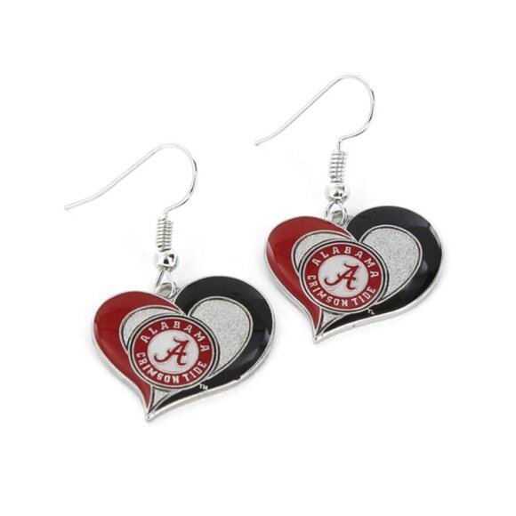 New Aminco NCAA Alabama Crimson Tide Swirl Heart Earrings for Woman - Picture 2 of 2